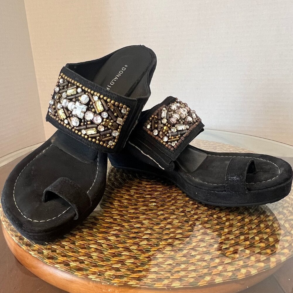 Donal J Pliner Black Suede Jeweled Wedge